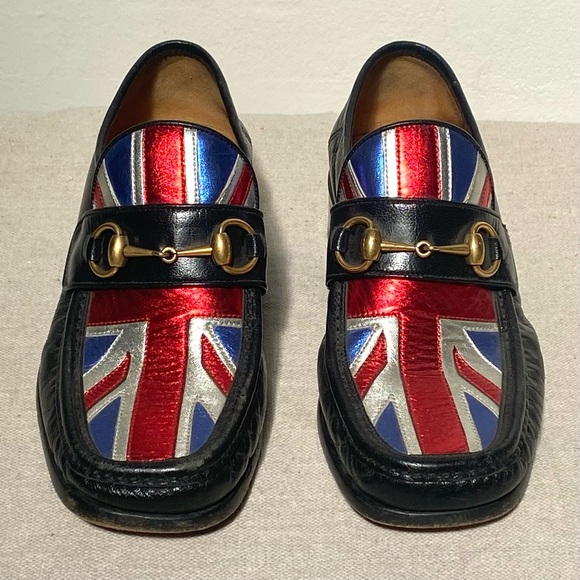Gucci black brass horsebit union jack uk flag metallic loafers size 5 - Picture 2 of 11
